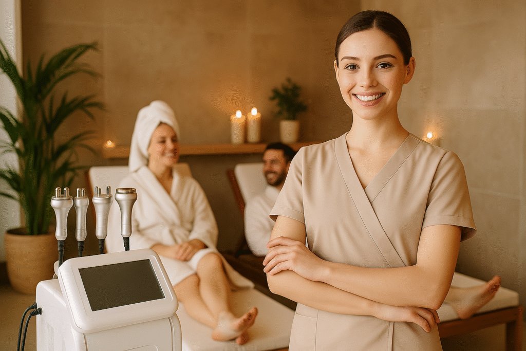 Esteticista-Marketing-Digital-Profissionais-Beleza Profissional de beleza em clínica moderna - Marketing Digital para Profissionais de Beleza e Bem-Estar construindo autoridade